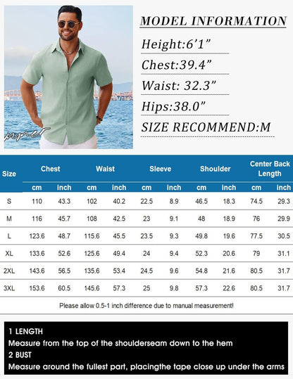 COOFANDY Herren Button-Down Hemden Kurzarm Freizeit Baumwolle Sommer Strand Hochzeitshemden