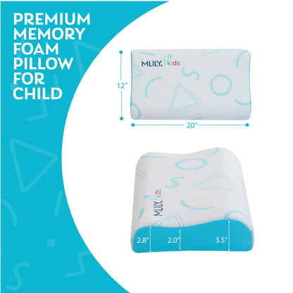 MLILY Kids Pillow for Sleeping, Adjustable Kids Memory Foam Pillow for Bed Set, Breathable and Cooling Pillows for Kids Boy Girl, CertiPUR-US Certified, 12x20 Inch, Blue
