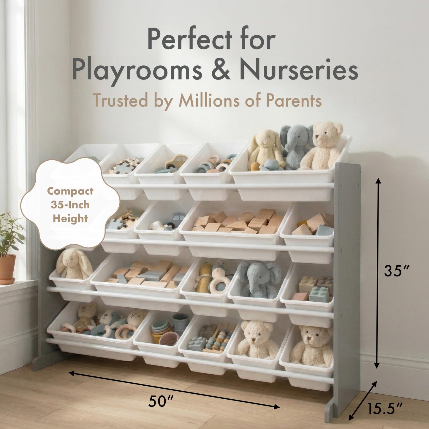 Humble Crew Toy Storage Organizer with 20 Removable Storage Bins for Kids Playroom, 4-Tier Toddler Toy Organization and Storage, Natural/White