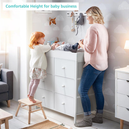 BOLUO White Changing Table Dresser with 6 Drawers Baby Dresser with Changing Table Top Diaper Changing Station with Storage for Nursery Modern