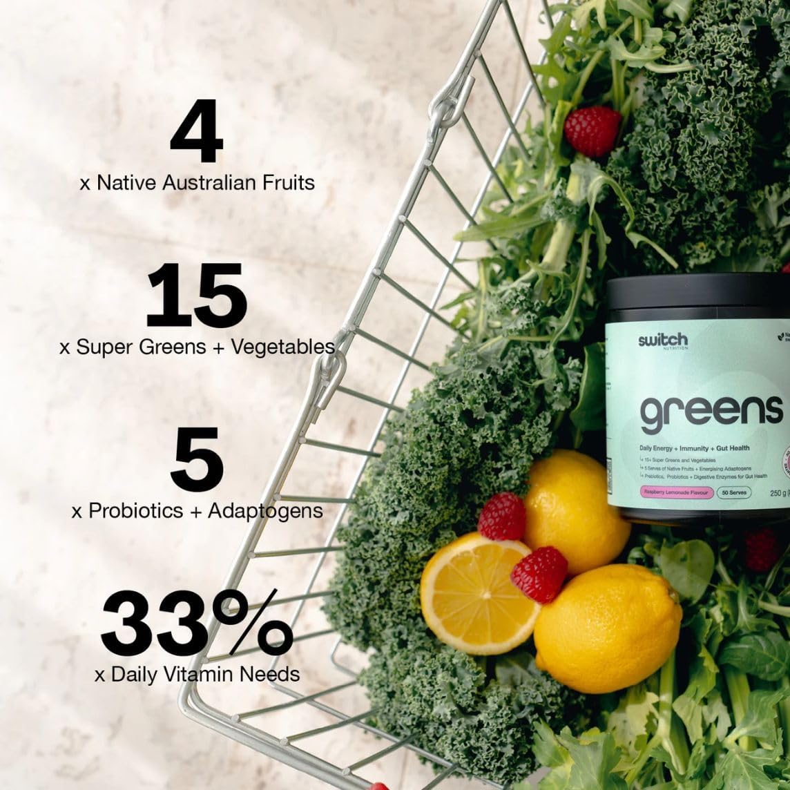 Switch Nutrition Greens 50 Serves Mango Passionfruit flavour