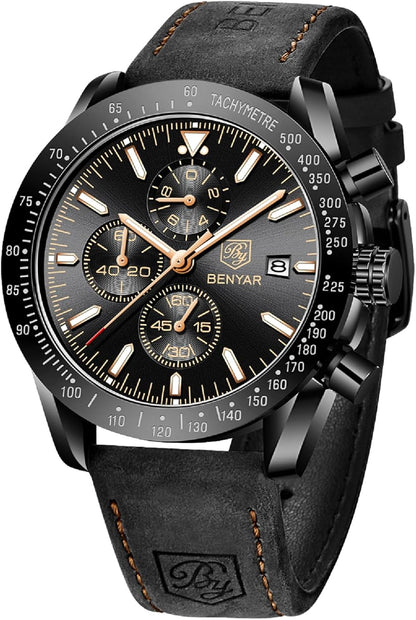 BY BENYAR Watches for Men Analog Quartz Chronograph 30M Waterproof Luminous Big Face Men's Wrist Watches Business Work Sport Casual Fashion Designer Dress Watch Elegant Gift for Men