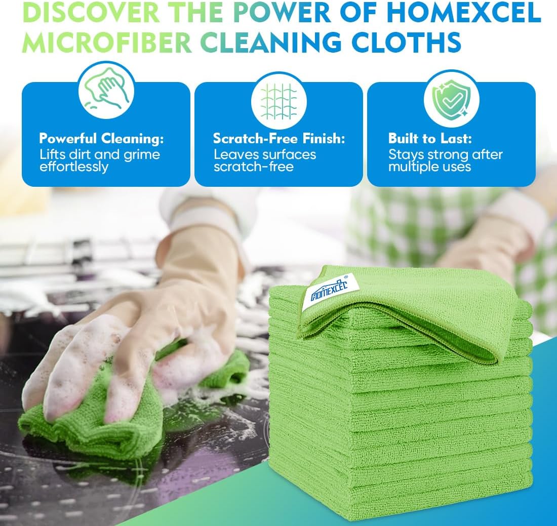 HOMEXCEL Mikrofasertuch 12er-Pack, 31,75 x 31,75 cm Mikrofasertücher für Autos, ultra-saugfähiges Autowaschtuch, fusselfreie, streifenfreie Reinigungstücher für Auto, Küche und Fenster (Grau)
