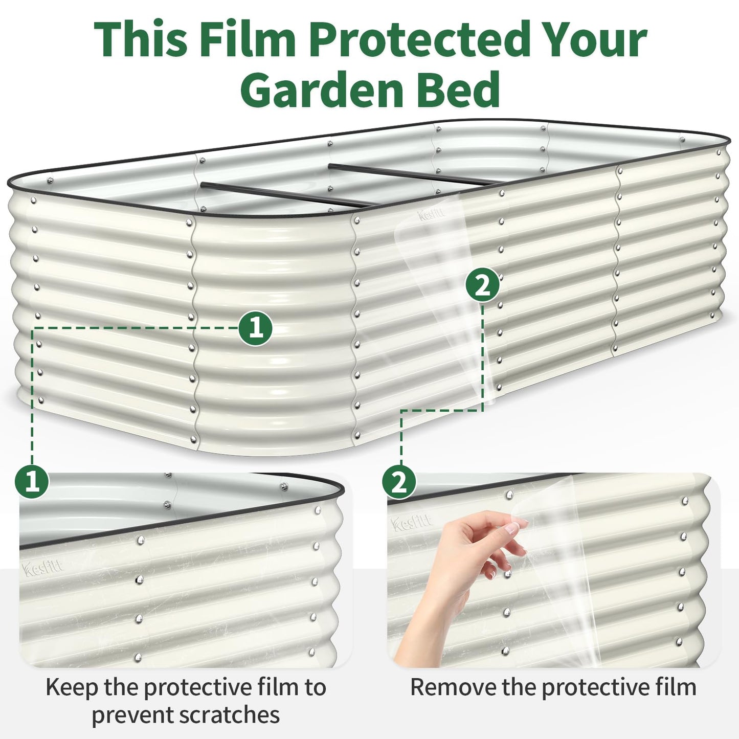 Kesfitt Raised Garden Bed, 5x2x1 FT Galvanized Steel Metal Raised Garden Bed, Oval Open-Bottom Design, 12-Inch Deep for Outdoor Vegetable & Herb Gardening, Fruit Green