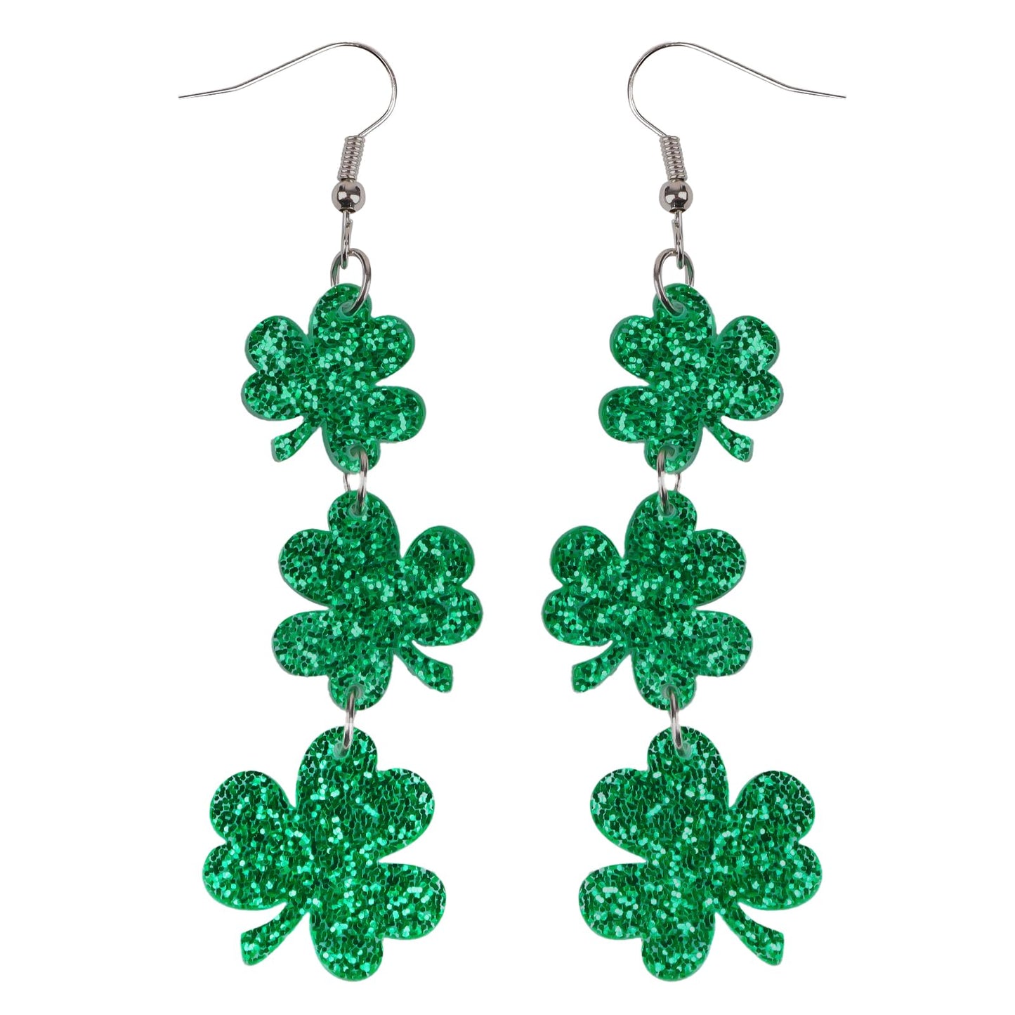 Prstvil St Patricks Day Earrings, Green Shamrock Dangle Earrings for Women, St. Patrick's Day Accessories Good Luck Hoop Earrings (Green-2)