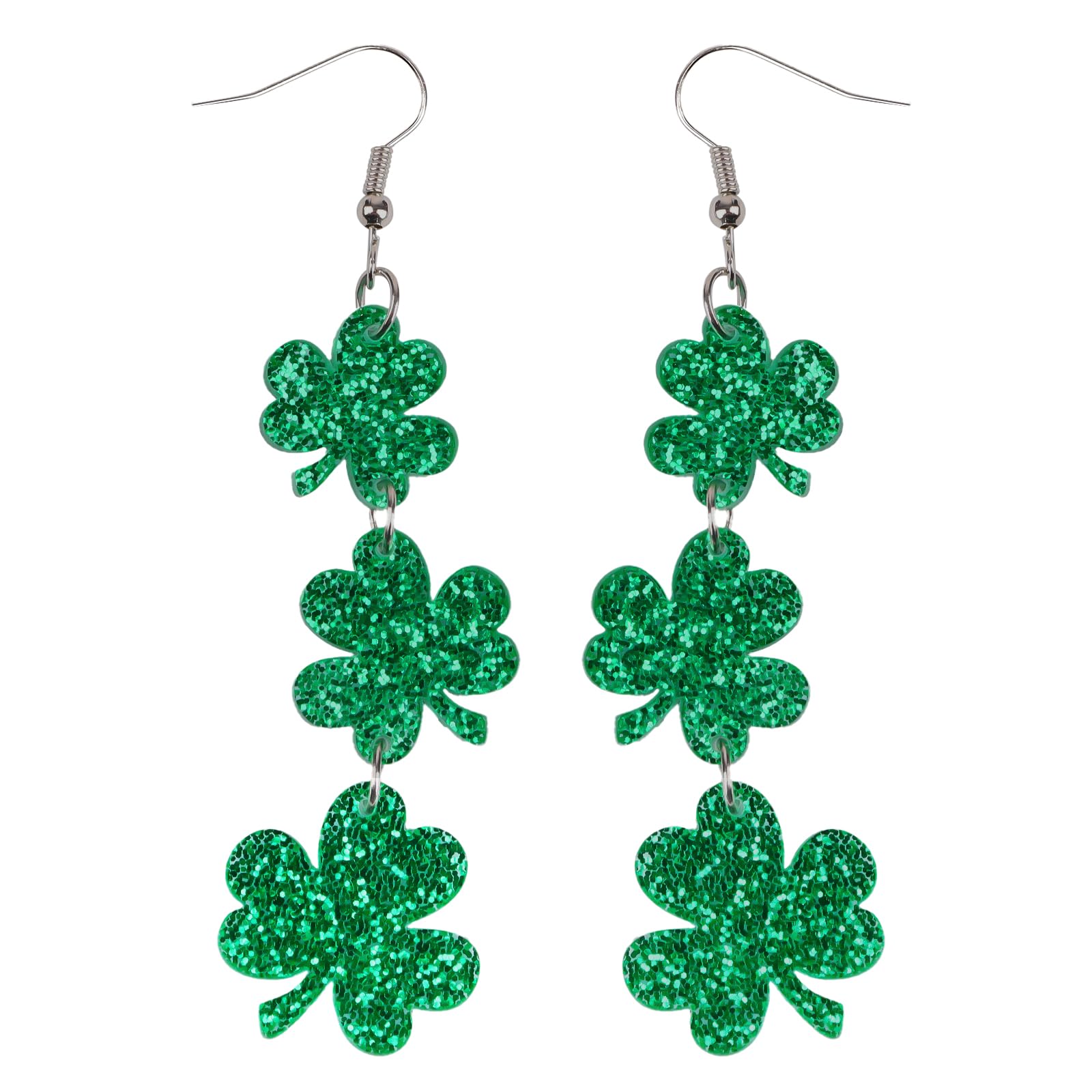 Prstvil St Patricks Day Earrings, Green Shamrock Dangle Earrings for Women, St. Patrick's Day Accessories Good Luck Hoop Earrings (Green-2)