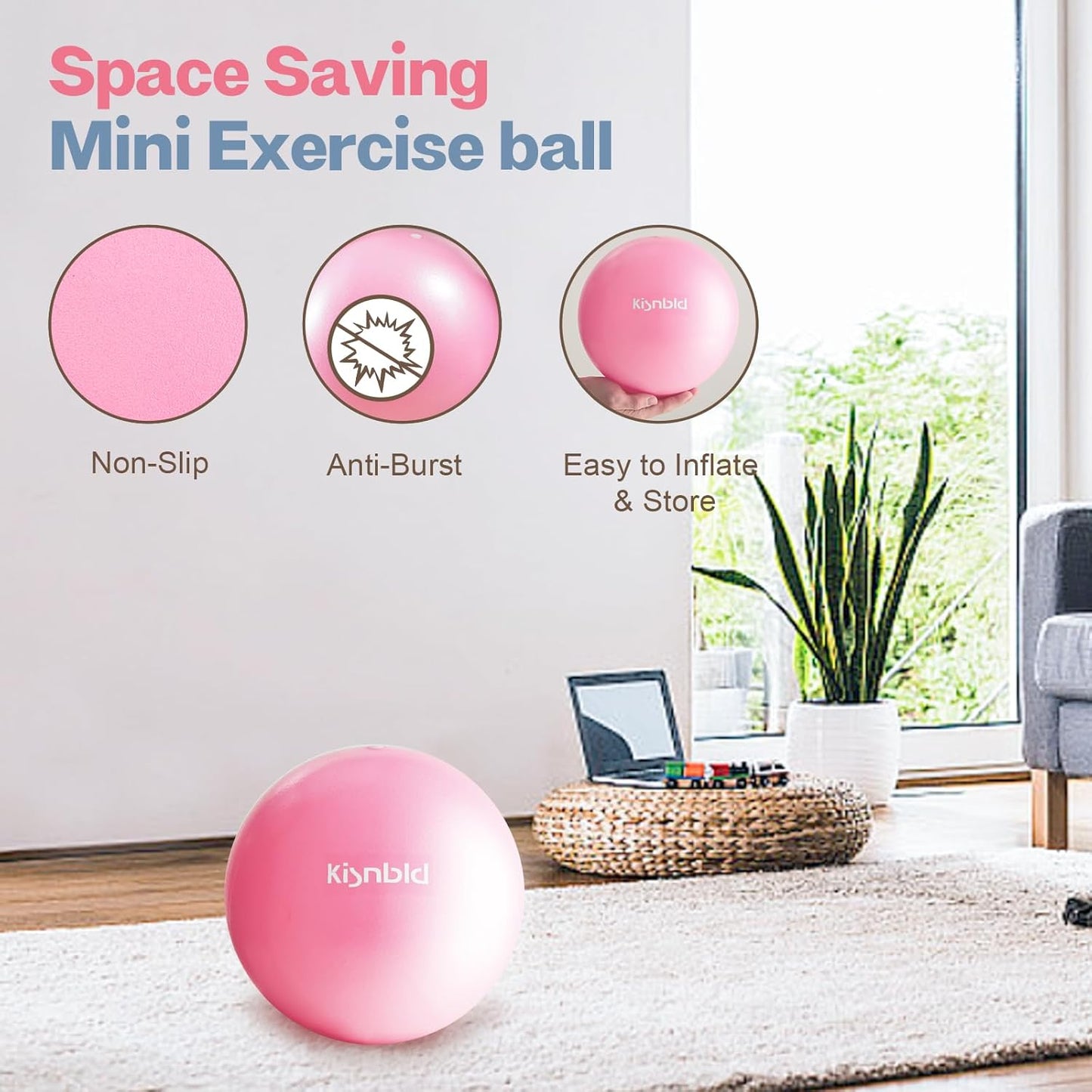 kisnbld Kleiner Gymnastikball, 9 Zoll Mini Pilates Ball, Anti-Burst und Rutschfester Mini Yoga Ball für Stabilität, Fitness, Physiotherapie, Dehnung und Rumpfkrafttraining zu Hause, im Fitnessstudio und Büro