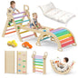 BlueWood Pikler Triangle Set with Cushion, 8-in-1 Climbing Toys for Toddlers, Montessori Philosophy Play Jungle Gym with Arch, Ramp, Ladder(Natural Wood)