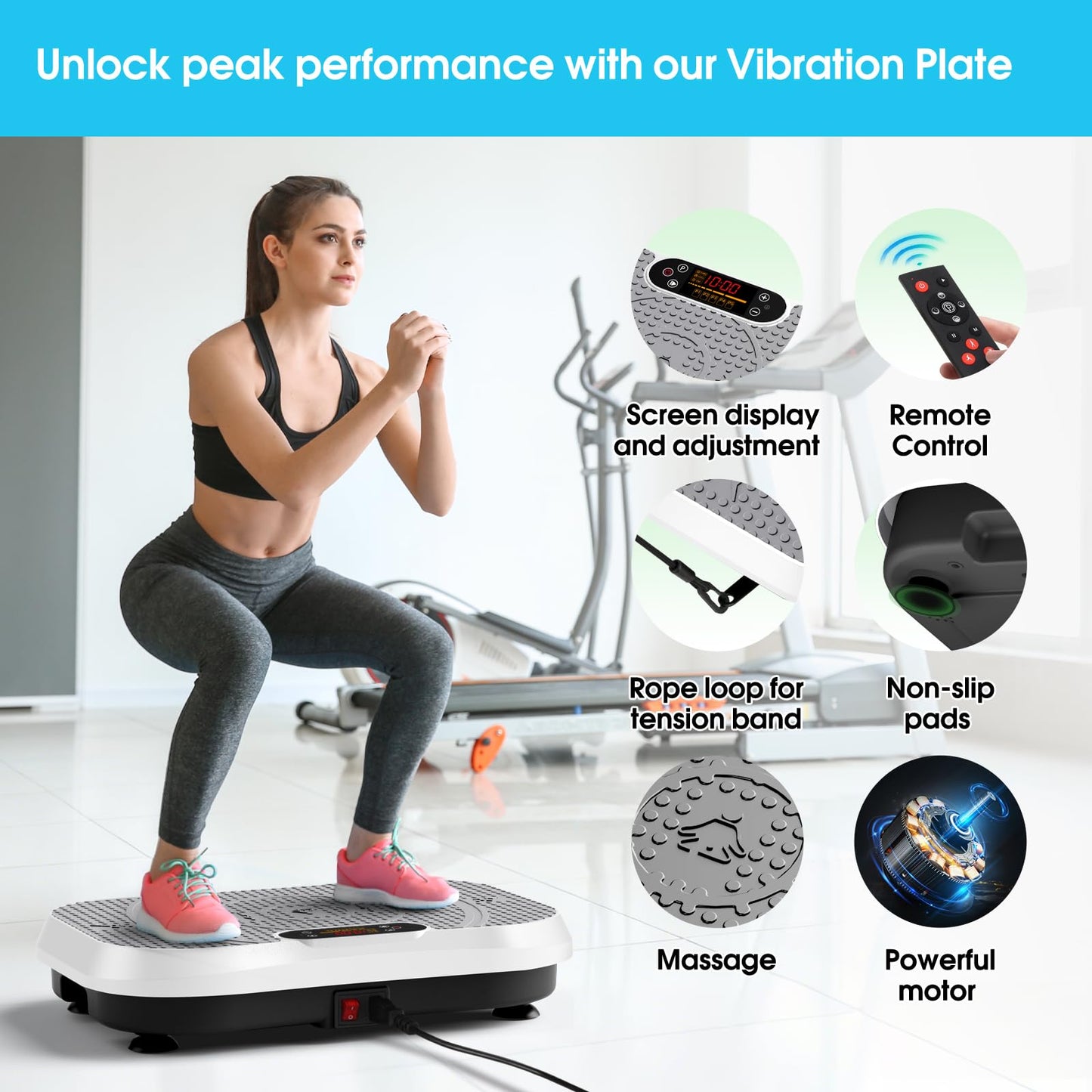 SoftGym Waver Vibration Plate Exercise Machine for Lymphatic Drainage Weight Loss,120 Speed Levels Vibrating Platform with Resistance Bands,Full-Body Workout Equipment for Muscle Activation