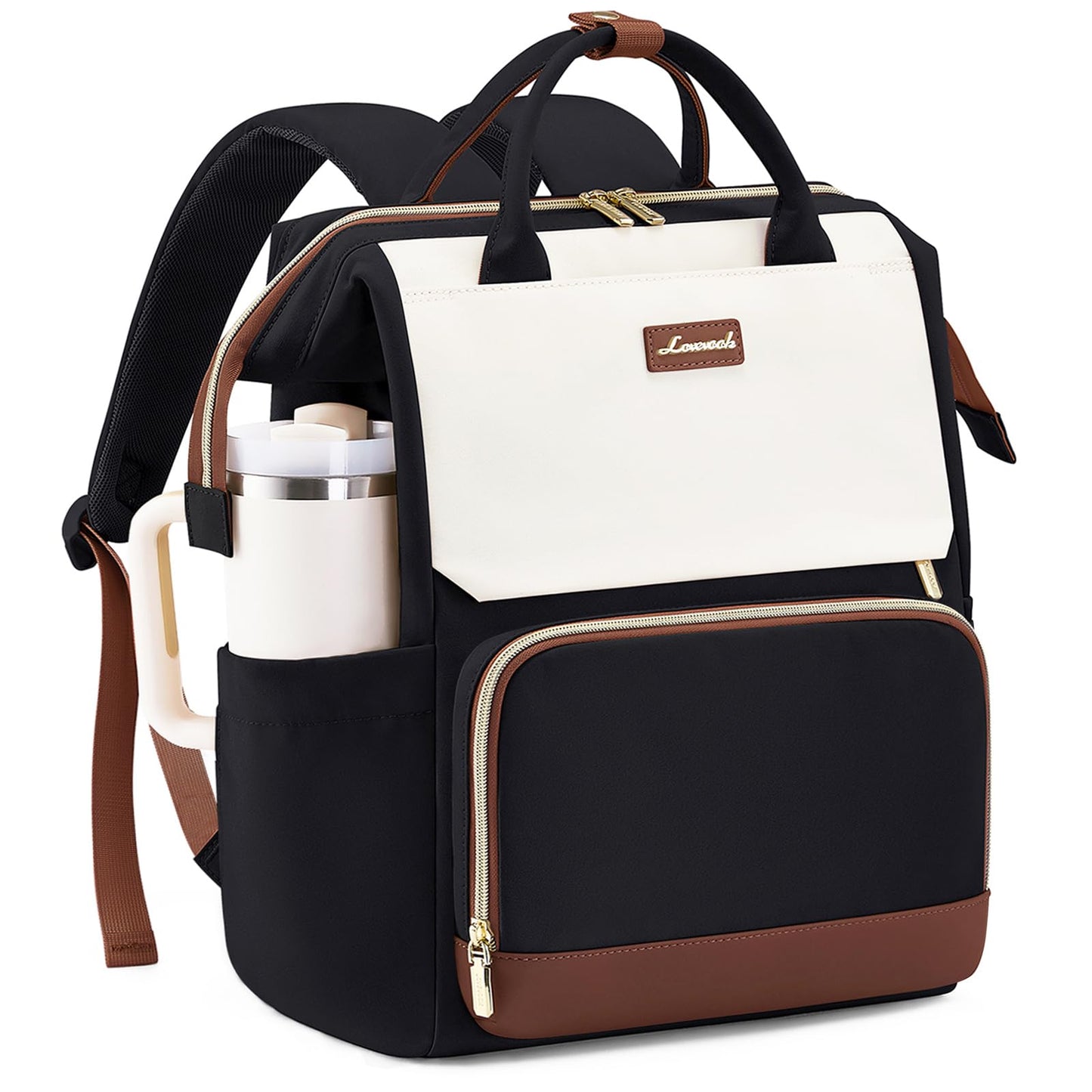 LOVEVOOK Laptop Backpack for Women with Giant Tumbler Holder Pocket, 15.6 inch Travel Work Bag Purse for Nurse Teacher, Waterproof Casual Daypack Bookbag for College Business