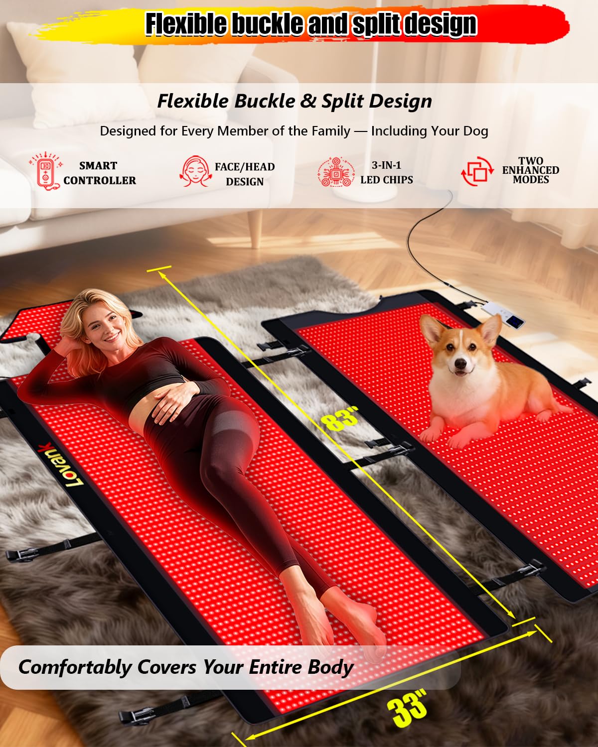 Red Light Therapy Mat for Full Body Pain Relief, 83" × 33", Medical-Grade TPU Light Therapy Blanket with 2710 Dual-Wave LEDs (660nm & 850nm)