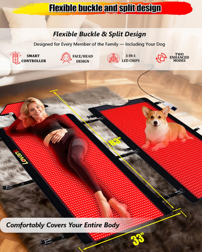 Red Light Therapy Mat for Full Body Pain Relief, 83" × 33", Medical-Grade TPU Light Therapy Blanket with 2710 Dual-Wave LEDs (660nm & 850nm)