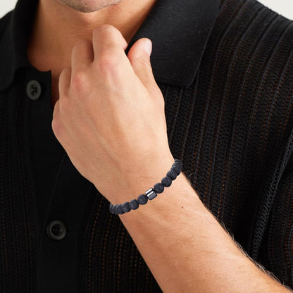 Tigerauge Armband für Herren 8MM Natursteinperlen Armband Set Stretch Lava Stein Armbänder Verstellbares Schwarzes Kristallperlenarmband für Herren Damen Geschenke