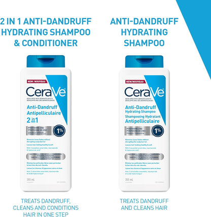 CeraVe Anti-Dandruff Hydrating Shampoo for Men & Women, Gently Cleanses Scalp & Hair While Reducing Flakes, Itchiness, and Irritation, Paraben-Free, Sulfate-Free, Suitable for All Hair Types. 355mL