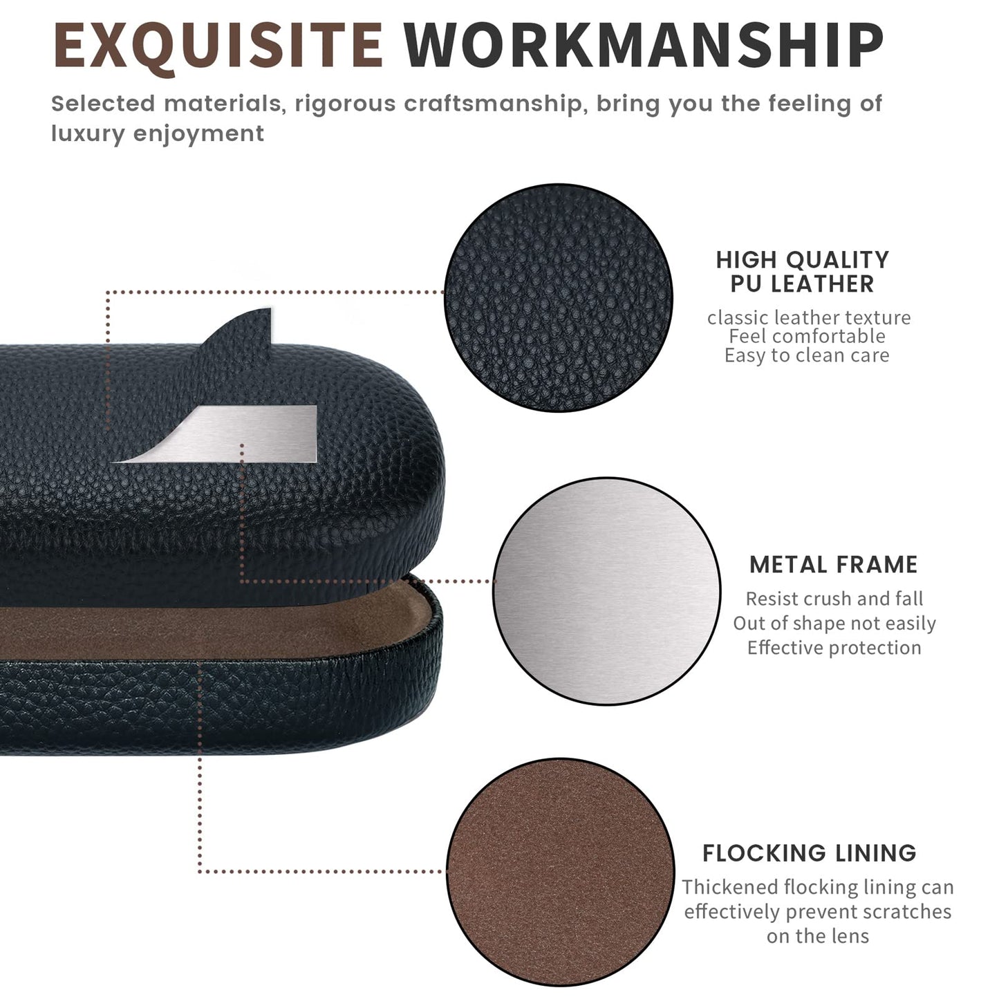 molshine Hartschalen-Leder-Sonnenbrillenetui, klassisches großes Brillenetui für Damen und Herren, Sonnenbrille (Schwarz)