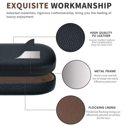 molshine Hartschalen-Leder-Sonnenbrillenetui, klassisches großes Brillenetui für Damen und Herren, Sonnenbrille (Schwarz)