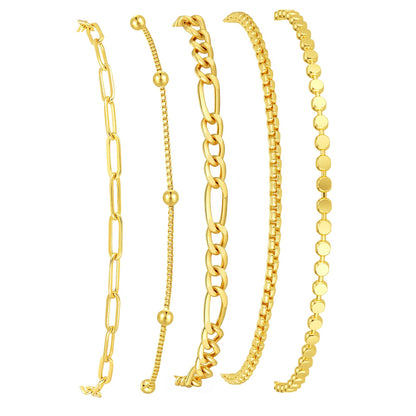 Gold Bracelets for Women, 14K Gold Plated Stackable Bracelet Stack Set Adjustable Charm Paperclip Chain Snake Link Layered Waterproof Jewelry Sets Gifts