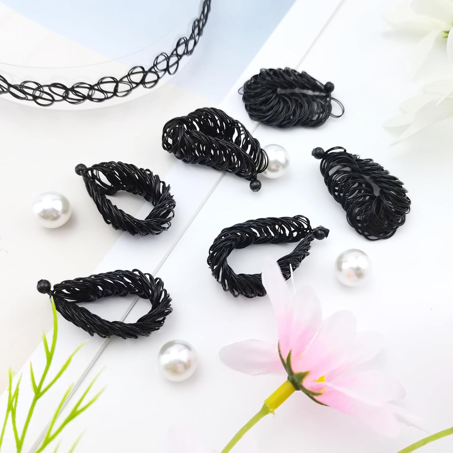 6 PCS 90s Tattoo Stretch Jewelry Girls Chokers Elastic Necklace Kit Stretchy Gothick Vintage Choker Jewelry for 90s or 2000s Themed Parties (Black)