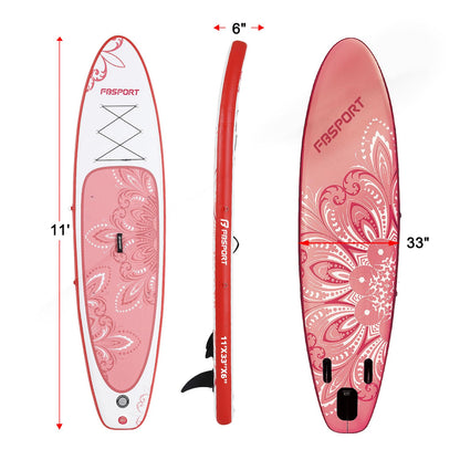 FBSPORT 11' Premium Stand Up Paddle Board, Yoga Board with SUP Accessories & Carry Bag | Wide Stance, Surf Control, Non-Slip Deck, Leash, Paddle and Pump for Youth & Adult