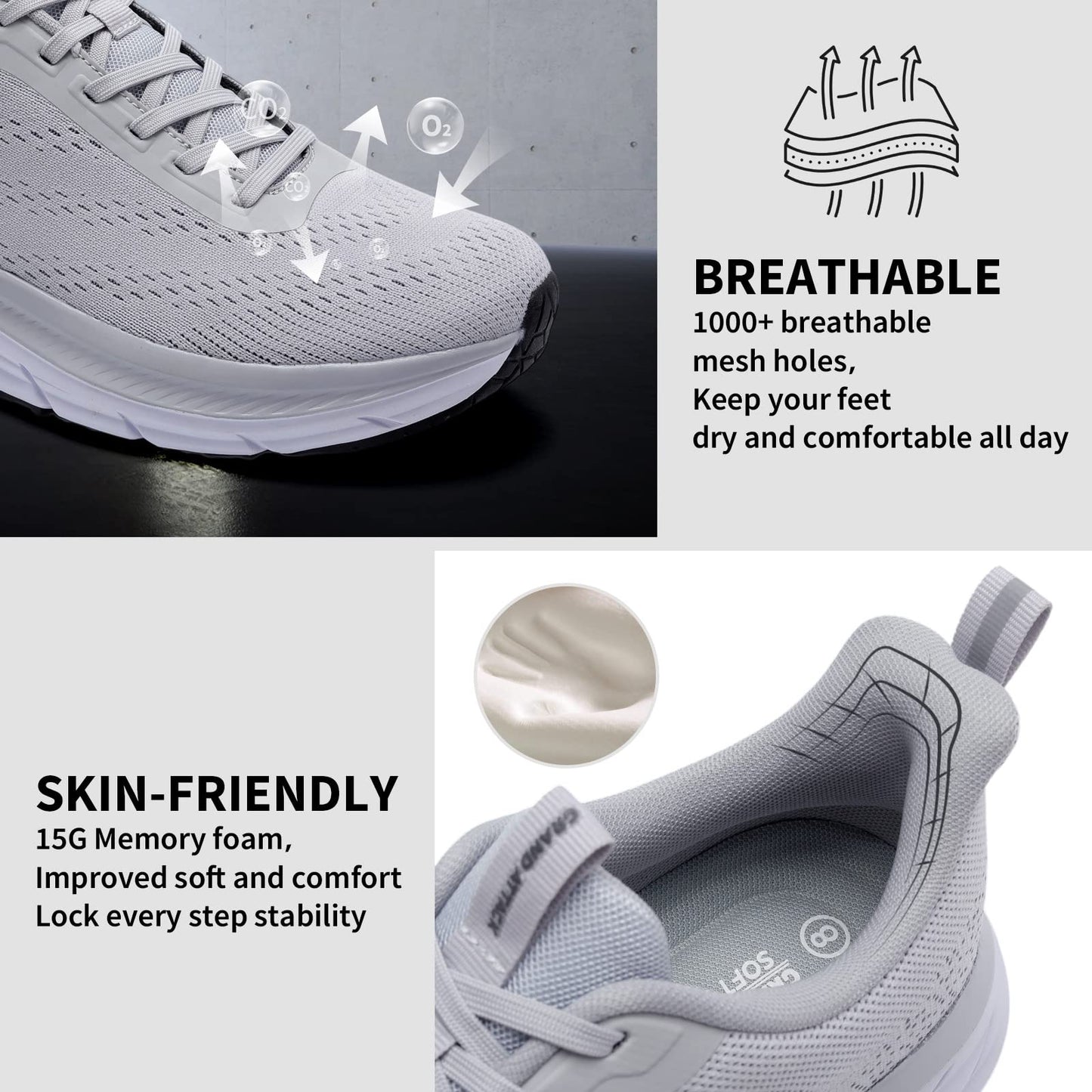 Grand Attack Men's Road Running Walking Shoes | Max Cushioned Comfort | Durable Non-Slip | Breathable Athletic Tennis Cross-Training Sneakers