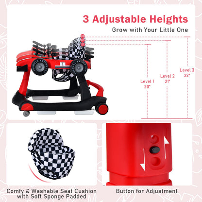 BABY JOY 4-in-1 Baby Walker, Foldable Activity Walker with Adjustable Height & Speed, Music, Lights, Anti-Rollover, Toddler Push Walker, Baby Walker with Wheels for Boys Girls 6-18 Months (Pink)