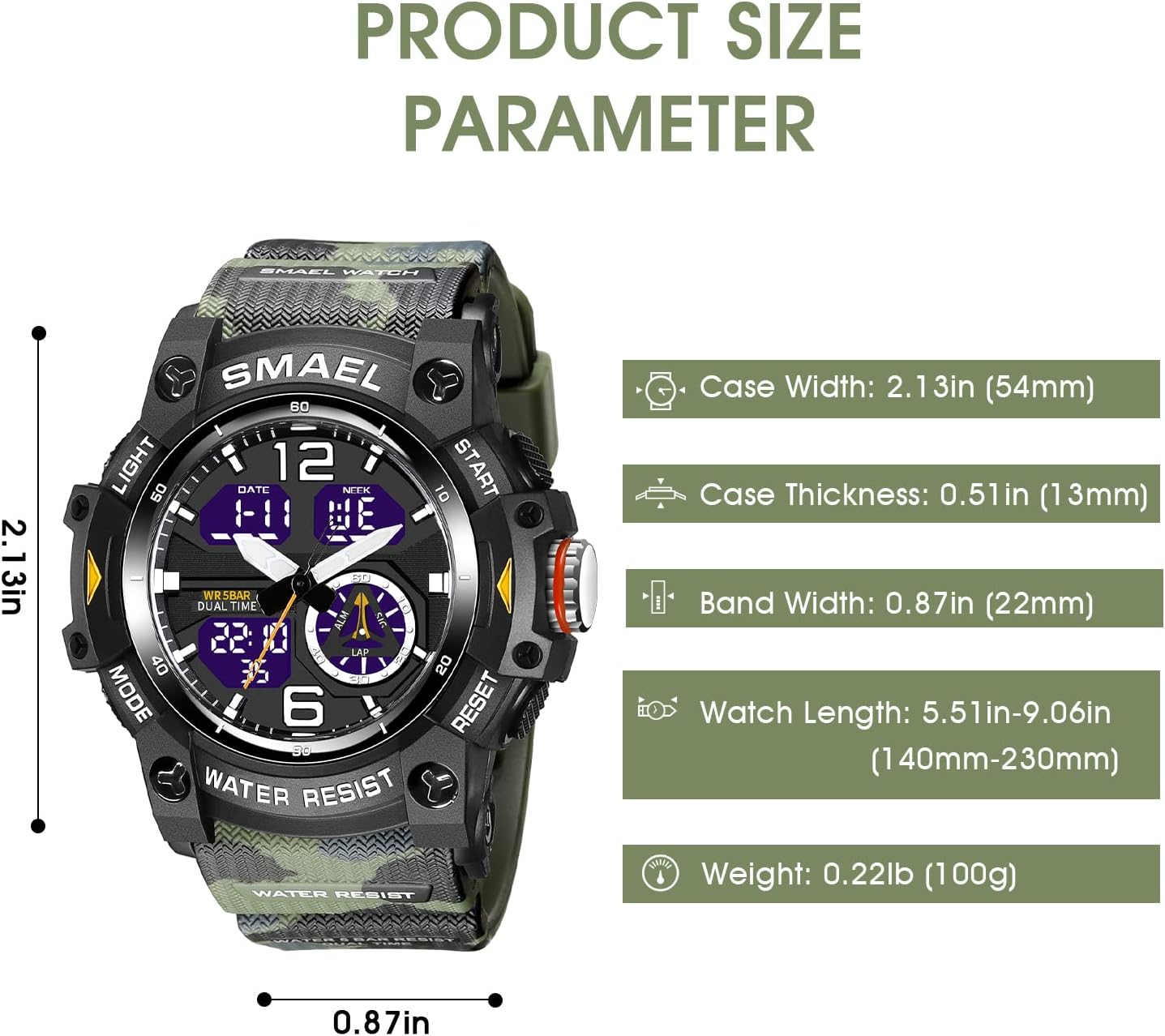 Herren Digitaluhr, Sportuhren für Männer Outdoor Militär Digital Analog Stoppuhr Wasserdicht Multifunktionale Armbanduhr
