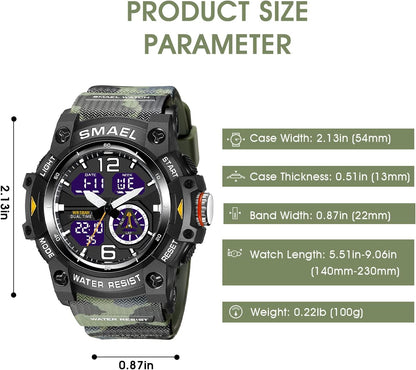 Herren Digitaluhr, Sportuhren für Männer Outdoor Militär Digital Analog Stoppuhr Wasserdicht Multifunktionale Armbanduhr