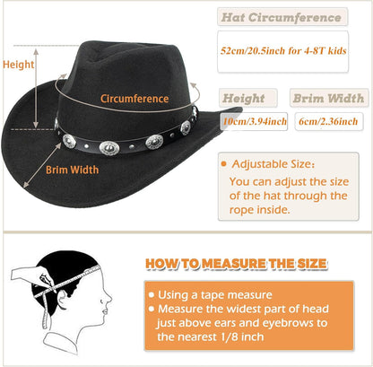Cowboyhut für Jungen Mädchen Western Filzhut Fedora für Kinder 3-6 Jahre