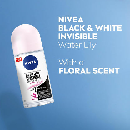 NIVEA Black & White Invisible Clear Anti-Transpirant Roll-on Waterlily, 50ml