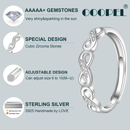 OOOPEL Sterlingsilber Verstellbarer Ring S925 Silberringe für Frauen Zirkonia Twist Liebesknoten Zarter Ring Silber Minimalistischer Offener Fingerring Silber Daumen Sterlingsilberring