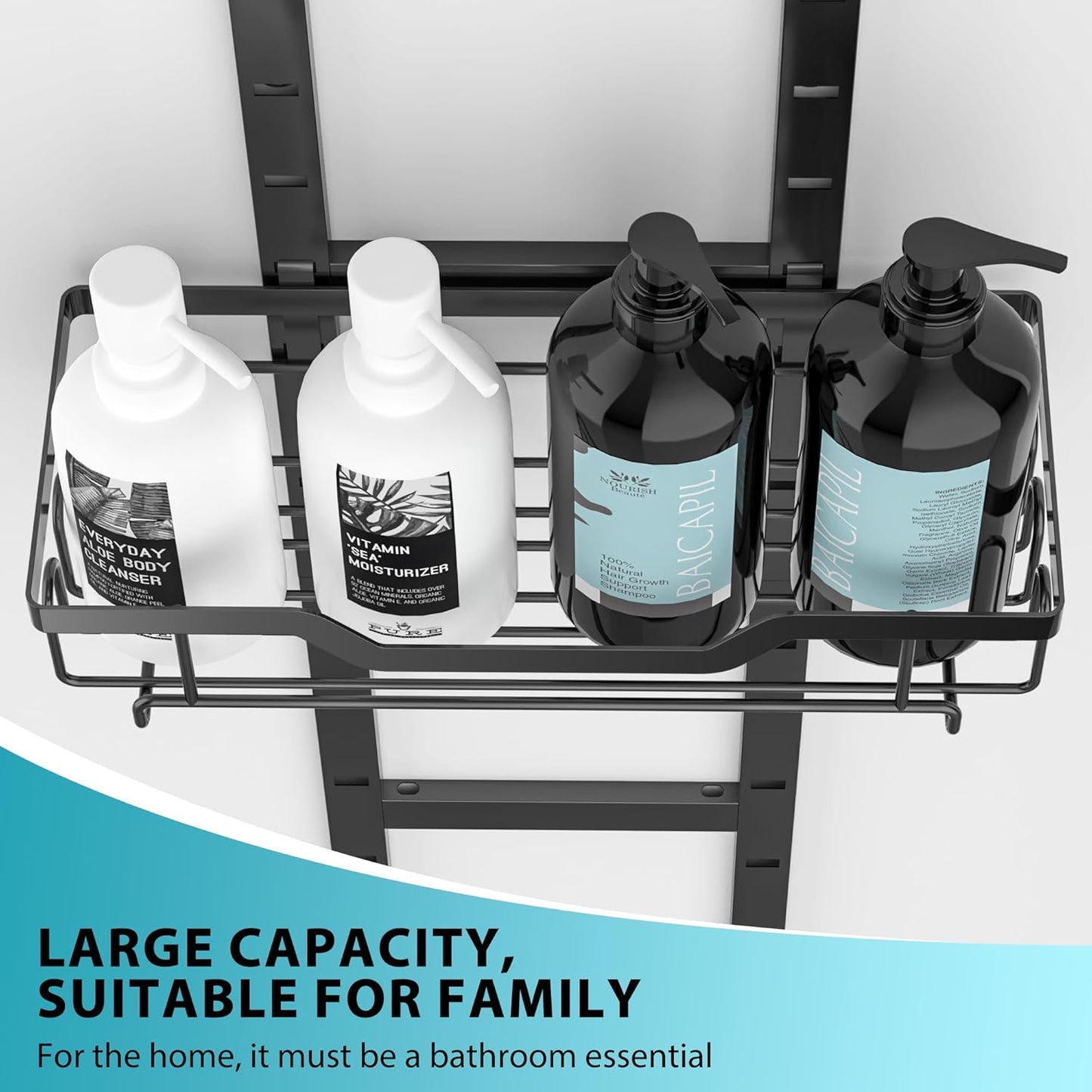 Moforoco Shower Caddy Shelf Organizer Rack, Self Adhesive Black Bathroom Shelves Basket, Home Farmhouse Wall Shower Inside Organization and Storage Decor Rv Accessories, First Apartment Essentials