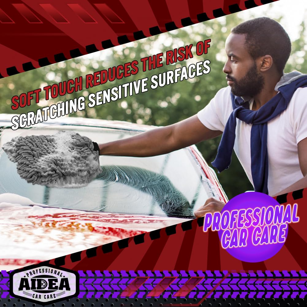 AIDEA Car Wash Mitt Microfiber, 2PK Scratch Free Lint-Free, Premium Chenille Microfiber Mitt Car Wash Brush, Green, Regular Size 7.12''X10.14''