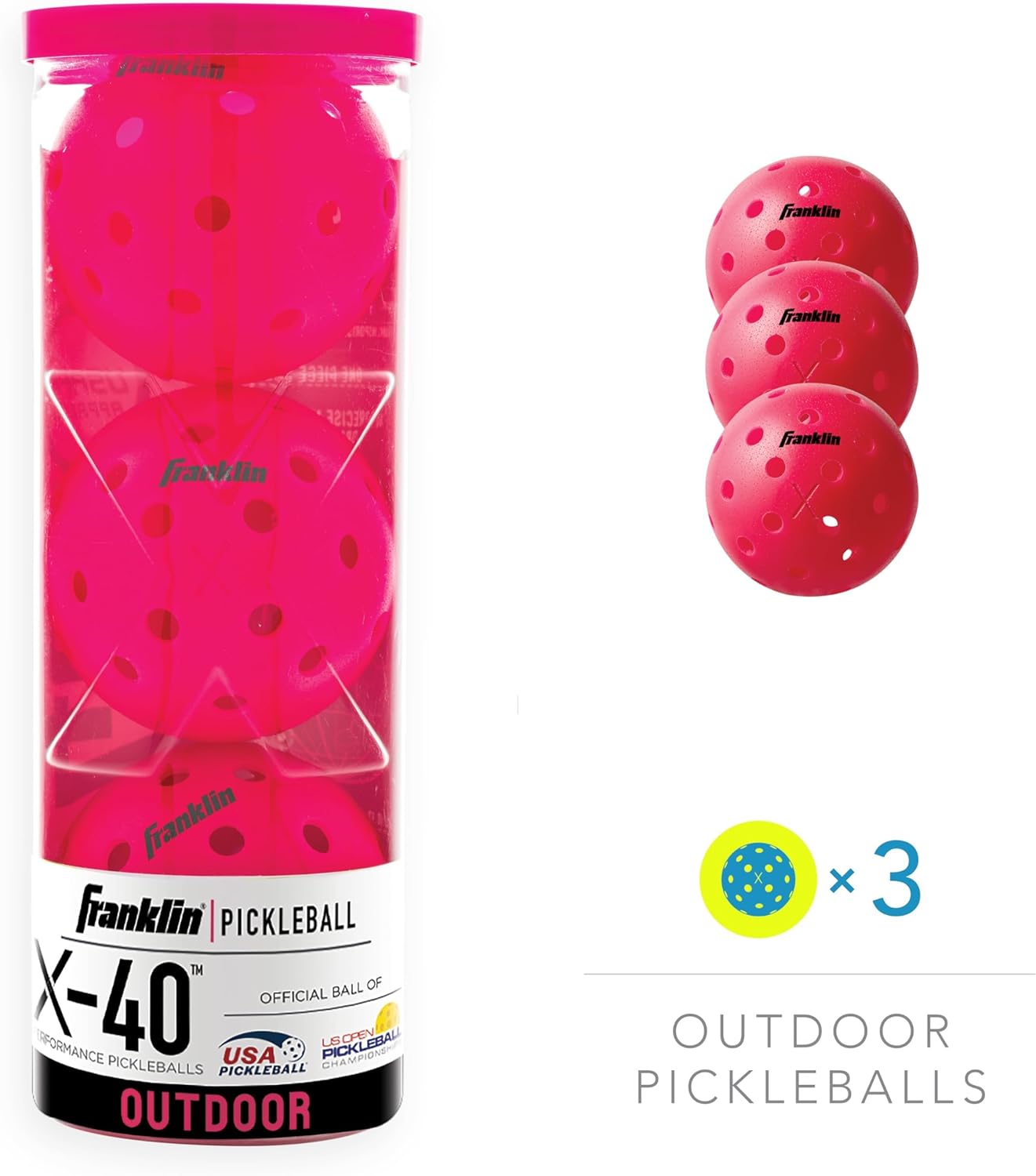 Franklin Sports Outdoor-Pickleballs – X-40 Pickleballbälle – von USA Pickleball (USAPA) zugelassen – offizieller US Open Ball – 3er-, 12er- und 100er-Bulk-Packs Pickleballs