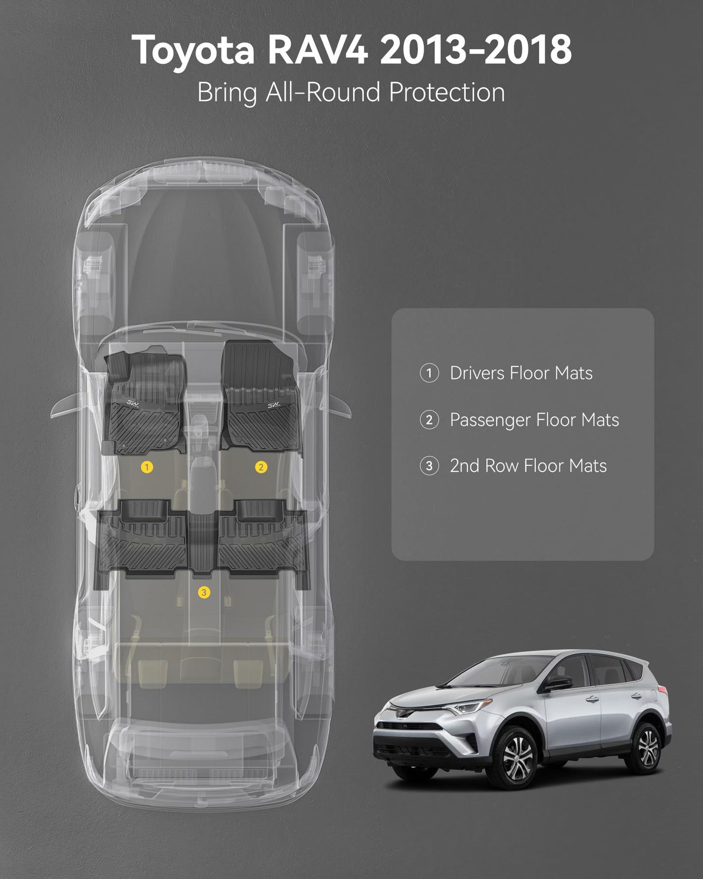 3W Floor Mats for Toyota Tacoma 2024 2025 2026 Double Cab Auto Tran(Not Fit Hybrid & XtraCab), TPE All Weather Custom Fit Floor Liner for Tacoma TRD/SR/SR5/limited Car Liners.