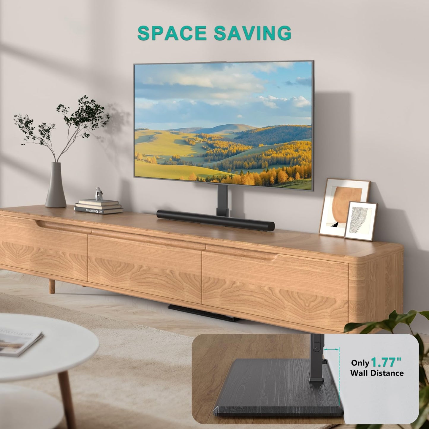WALI Rolling TV Stand with Power Outlet & AV Shelf, Mobile Tall TV Stand Mount on Wheels for 34-75 inch TV up to 110 lbs, Swivel Height Adjustable TV Cart with Wood Base for Bedroom(TVDVD-6PRW), White