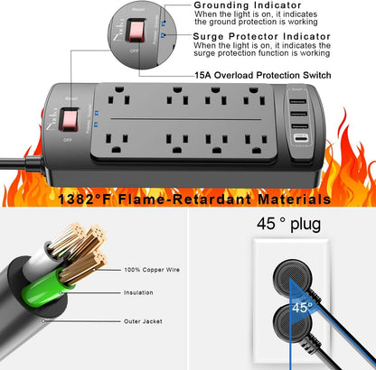 Surge Protector Power Strip - Nuetsa Flat Plug Extension Cord Review