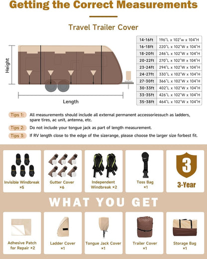 Umbrauto Class C RV Cover Fits 29-32’, Class C Motorhome Camper Cover, Heavy Duty 7 Layers Top Windproof Breathable RV Cover with 3Pcs Extra Straps, Adhesive Repair Patches, 6 Gutter Covers