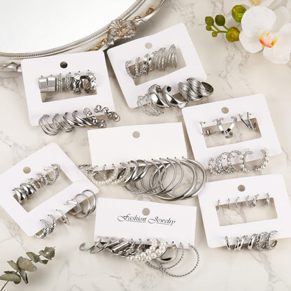 42 Paar goldene Creolen für Damen, Modisches klobiges Perlenohrring-Multipack, gedrehter Statement-Ohrring-Pack, hypoallergene kleine große Creolen für Geburtstagsfeiern (Gold-42 Paare)