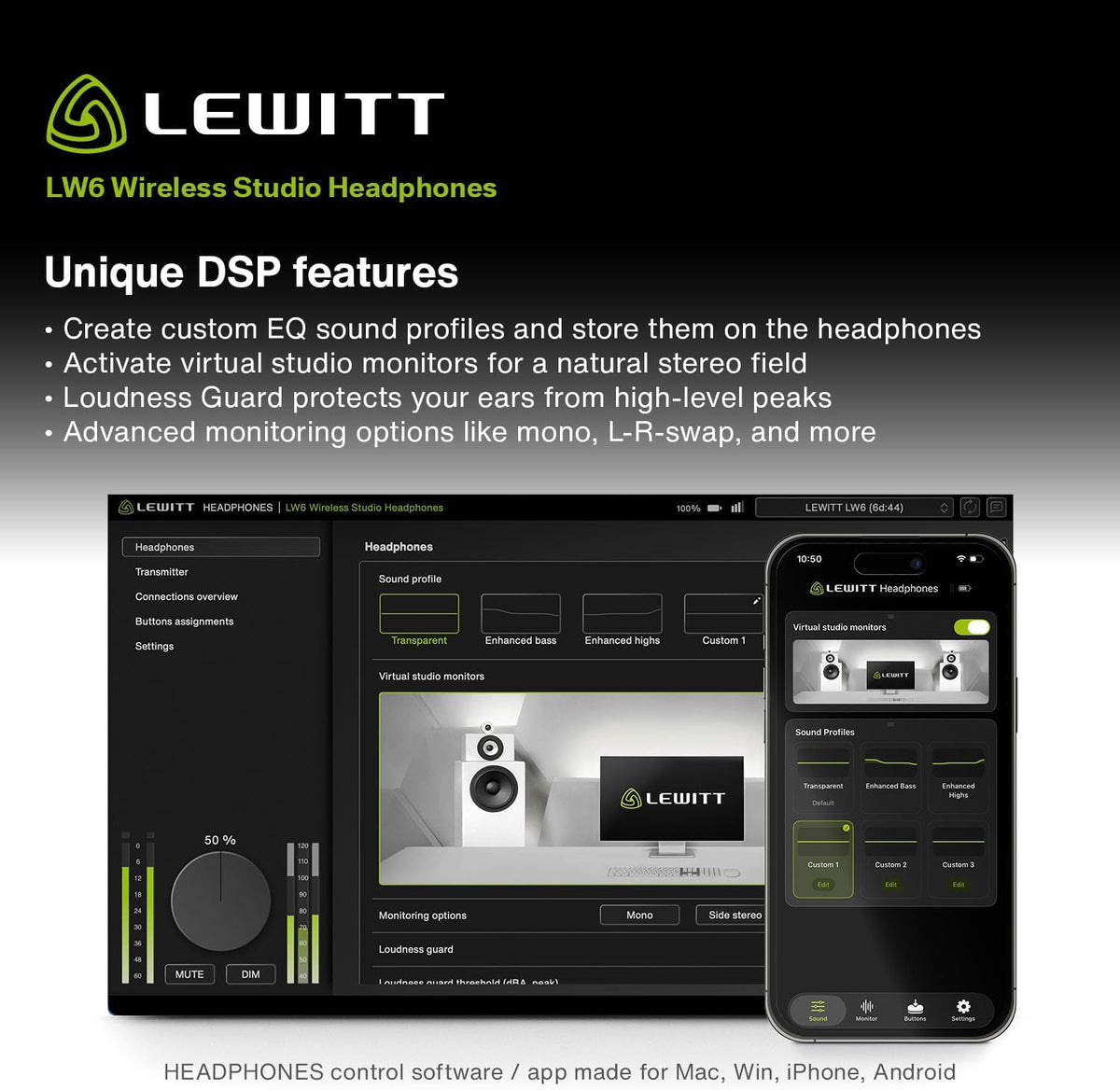 Lewitt LW6 Wireless Studio Headphones with Uncompressed, Ultra-Low Latency Audio and Premium Sound Quality - Ideal for Professional Mixing, Mastering, Monitoring, and Audio Recording.