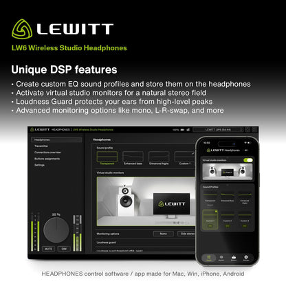 Lewitt LW6 Wireless Studio Headphones with Uncompressed, Ultra-Low Latency Audio and Premium Sound Quality - Ideal for Professional Mixing, Mastering, Monitoring, and Audio Recording.