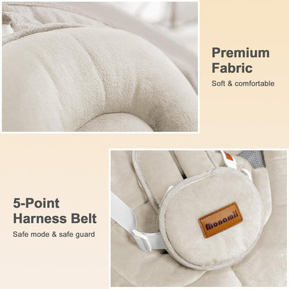 Babyschaukel für Säuglinge, Monamii Babyschaukel, Bluetooth-Babyschaukel mit Musiklautsprecher, 5 Geschwindigkeiten und Fernbedienung, elektrische Babyschaukel, tragbare Babyschaukel, für drinnen und draußen (Hellbeige)