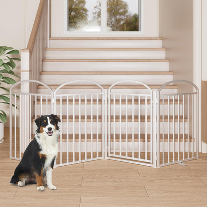 SNUOWU 4 Panels Full Matel Freestanding Dog Gates with Door, 96"Extra Wide 36"Tall Free Standing Dog Pet Gate for Indoor & Outdoor. Foldable Pet Fences for Doorways, House, Stairs, Porch, Deck, Yard