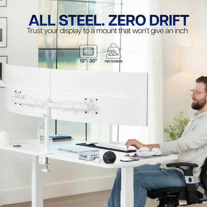 VIVO Dual-Monitor Tischhalterung, für 2 Bildschirme bis zu 30 Zoll und je 10 kg, Hochleistungs-Stahlständer voll verstellbar mit Klemme und Tülle, Schwarz, STAND-V002
