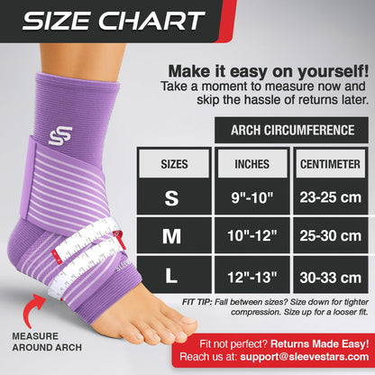 Sleeve Stars Knöchelbandage für Damen & Herren, Knöchelwickel für Verstauchungen, Kompressionsmanschette zur Linderung von Plantarfasziitis, Leicht anpassbare Unterstützung: mit abnehmbarem Gurt (Einzeln/M:25-30cm/Schwarz)