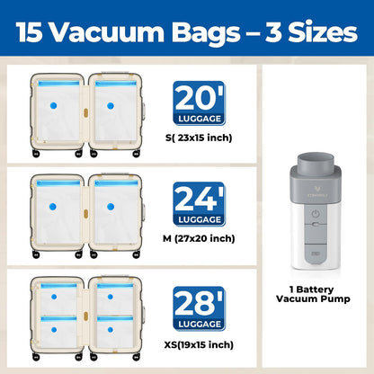 ETENWOLF Vacuum Storage Bags for Travel with Rechargeable Wireless Pump, Vacuum Seal Bags for Clothes and Travel, Space Saver Bags in Carry-On Sizes, Perfect for Luggage and Suitcases, 12 Combo
