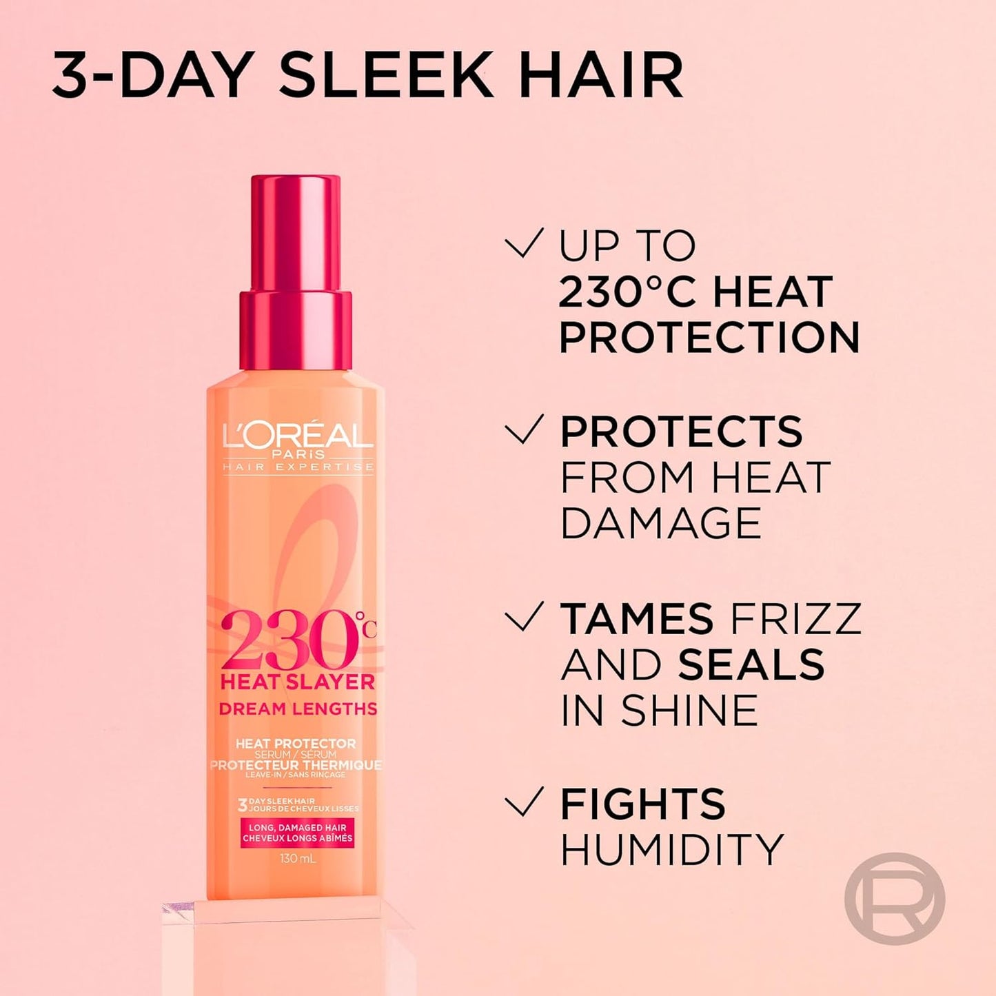 L'Oréal Paris Hair Expertise Dream Lengths Heat Slayer Haarserum, Hitzeschutz Spray für Haare, Leave-In Anti-Frizz, 130ml (Verpackung kann variieren)