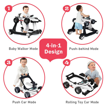 BABY JOY 4-in-1 Baby Walker, Foldable Activity Walker with Adjustable Height & Speed, Music, Lights, Anti-Rollover, Toddler Push Walker, Baby Walker with Wheels for Boys Girls 6-18 Months (Pink)