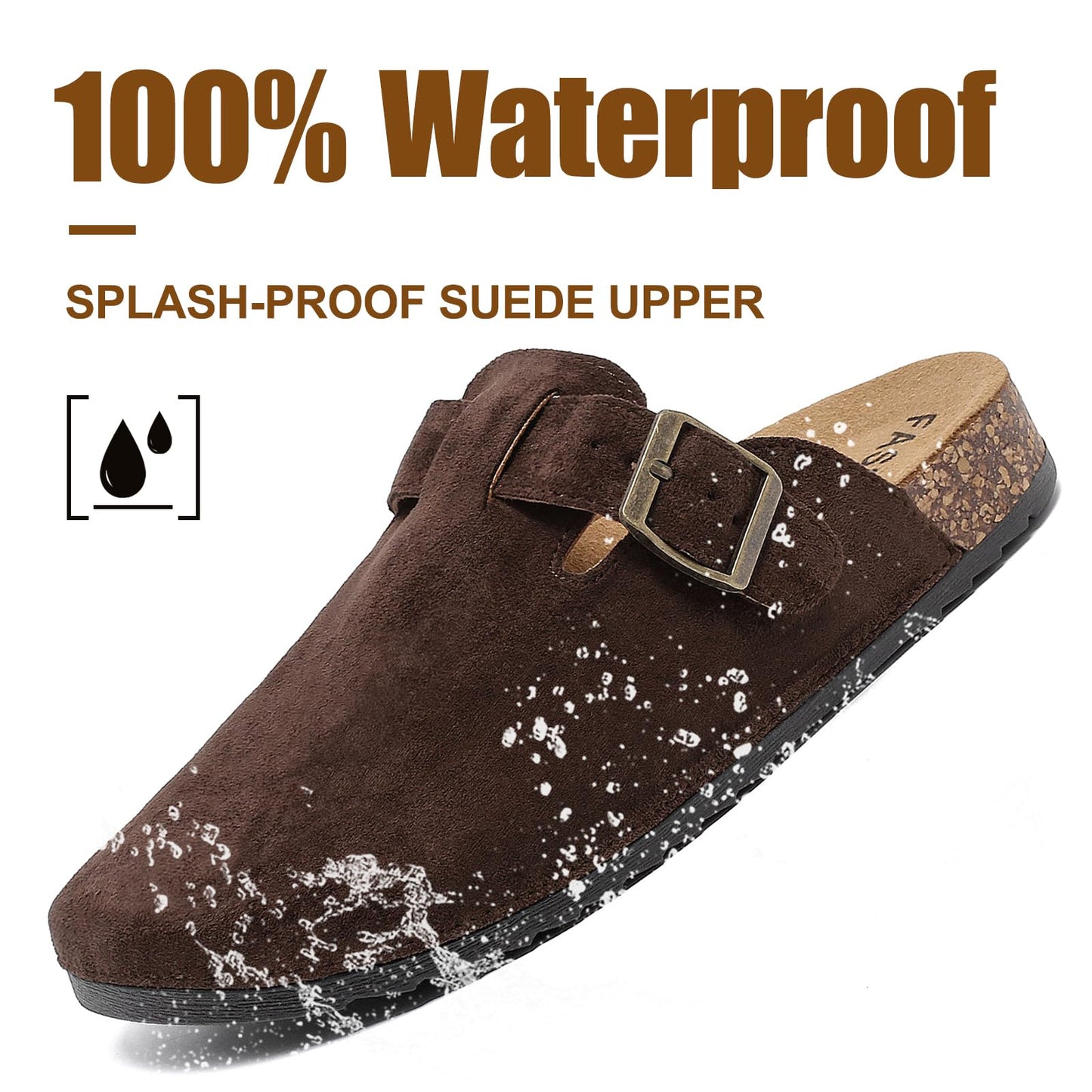 YorFotMae Women's Suede Clogs Mens Leather Mules Comfort Cork Footbed Antislip House Sandals Arch Support Potato Shoes with Adjustable Buckle