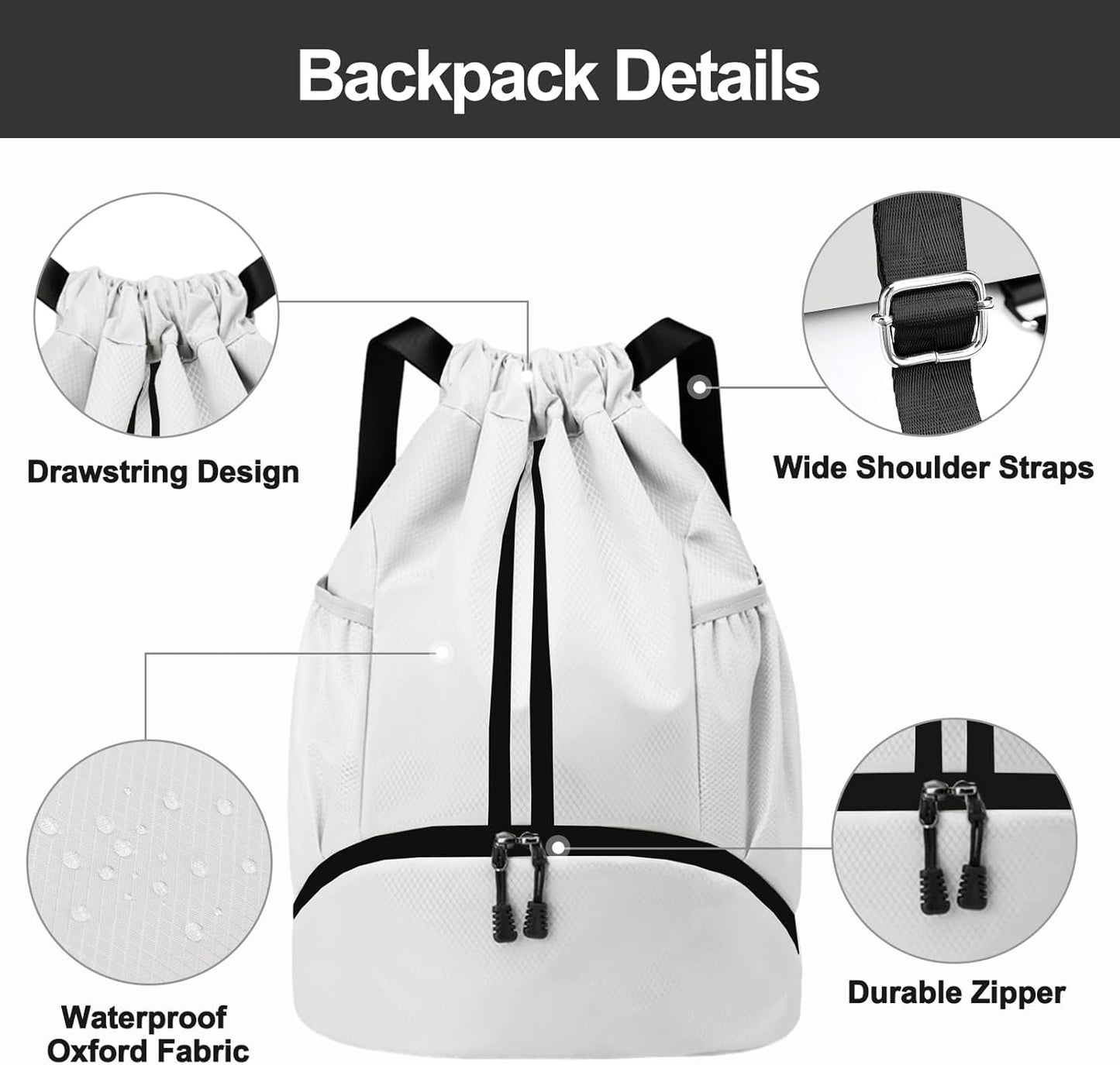 Hoedia Sports-Kordelzugrucksack – Schwimm-Turnbeutel mit Schuhfach und wasserdichter Tasche für Damen und Herren