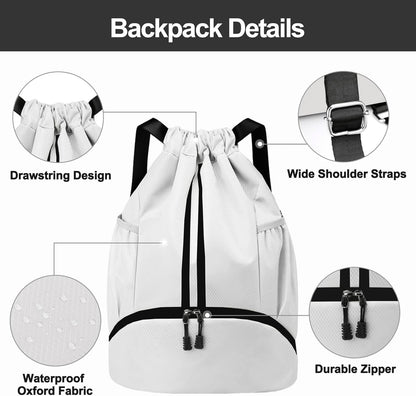 Hoedia Sports-Kordelzugrucksack – Schwimm-Turnbeutel mit Schuhfach und wasserdichter Tasche für Damen und Herren